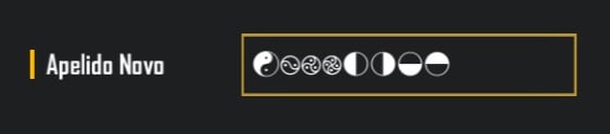 Exemplo do símbolo yin yang em uso dentro do Free Fire